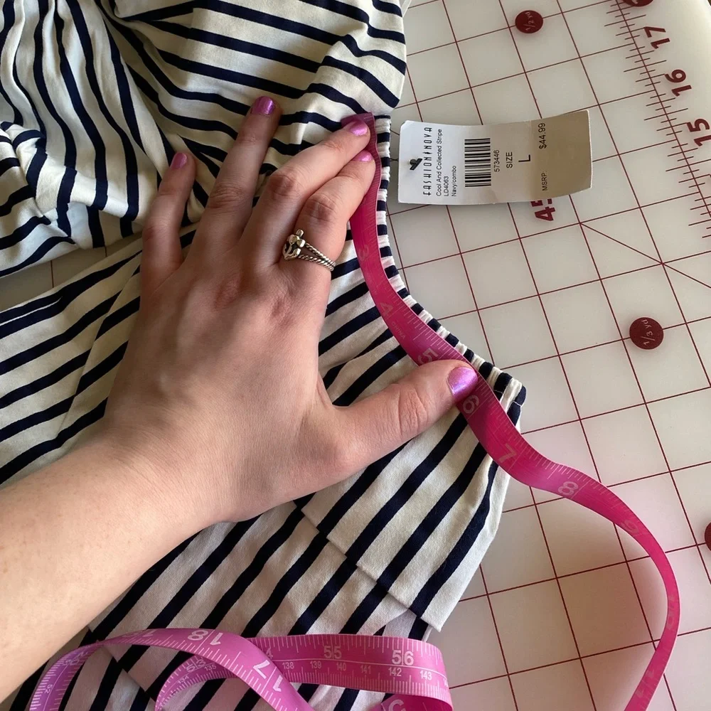 Fashion Nova NWT navy blue & white stripped strapless dress size Large - Picture 8 of 16